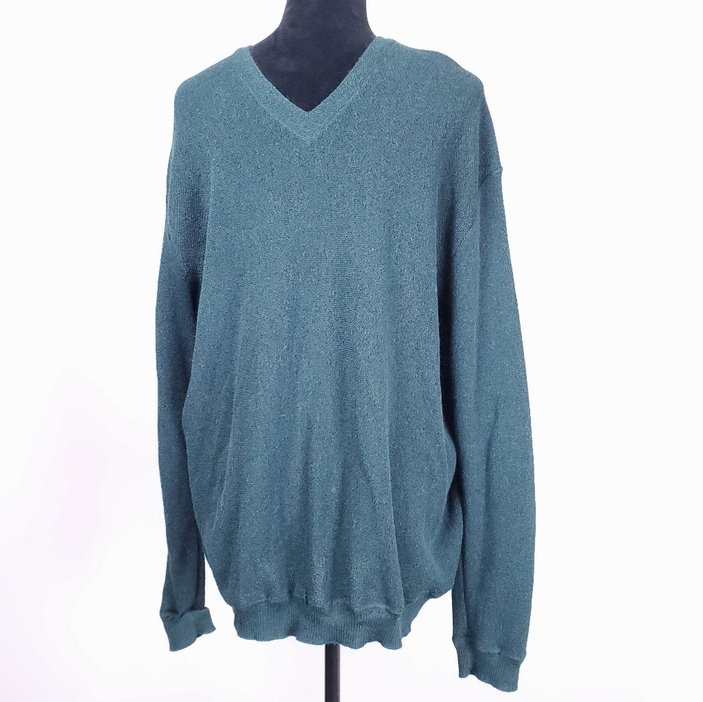 PERU UNLIMITED baby alpaca men's hunter green v-neck sweater